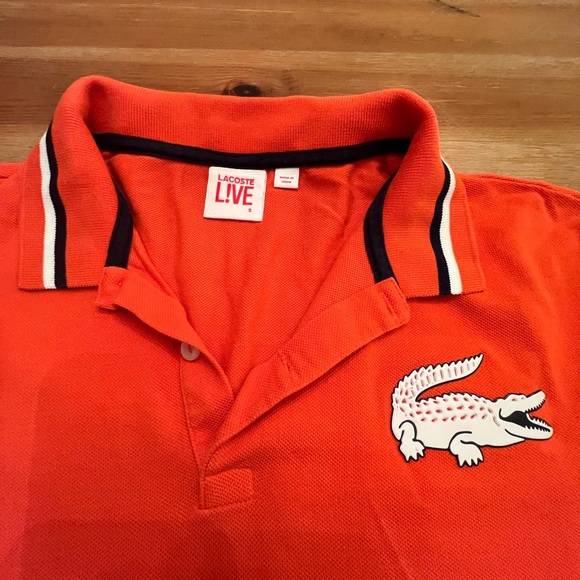 Mens Orange 100% Cotton Lacoste Polo with large rubberized crocodile logo Large - Picture 2 of 4
